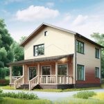 Проект дома «О-153» из СИП-панелей, 153 м² — двухэтажный дом со светлым кирпичом, деревом и просторной верандой | HotWell.KZ