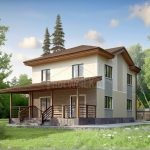 Проект дома «О-190» из СИП-панелей, 190 м² — двухэтажный дом со светлой штукатуркой, террасой и крыльцом | HotWell.KZ