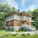 Проект дома «О-180» из СИП-панелей, 180 м² — двухэтажный дом со светлой штукатуркой, деревом и балконом | HotWell.KZ