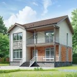 Проект дома «П-136» из СИП-панелей, 136 м² — двухэтажный дом из светлого кирпича с балконом и террасой | HotWell.KZ