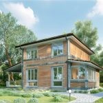 Проект дома «М-131» из СИП-панелей, 131 м² — двухэтажный дом из кирпича и дерева с панорамными угловыми окнами | HotWell.KZ