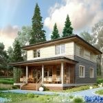 Проект дома «Ч-190» из СИП-панелей, 190 м² — двухэтажный дом с серо-белой отделкой и просторной террасой с крыльцом | HotWell.KZ