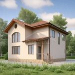 Проект дома «Ш-159» из СИП-панелей, 159 м² — двухэтажный дом со светлой штукатуркой, черепичной крышей и арочным окном | HotWell.KZ