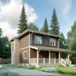 Проект дома «Ш-150» из СИП-панелей, 150 м² — двухэтажный дом с коричневым деревянным фасадом и крытой террасой | HotWell.KZ