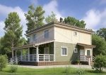 Проект дома «Ш-154» из СИП-панелей, 154 м² — двухэтажный дом с сайдингом и просторной крытой террасой с перилами | HotWell.KZ
