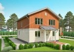 Проект дома «Ш-160» из СИП-панелей, 160 м² — двухэтажный дом, белый кирпич снизу и деревянный сайдинг сверху, крыльцо с навесом | HotWell.KZ