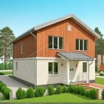 Проект дома «Ш-160» из СИП-панелей, 160 м² — двухэтажный дом, белый кирпич снизу и деревянный сайдинг сверху, крыльцо с навесом | HotWell.KZ