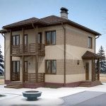Проект дома «Щ-160» из СИП-панелей, 160 м² — двухэтажный дом с бежевым оштукатуренным фасадом, балконом и крыльцом | HotWell.KZ