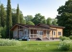 Проект дома «Я-152» из СИП-панелей, 152 м² — одноэтажный деревянный дом с двускатной крышей и крытой террасой | HotWell.KZ