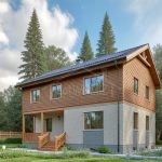 Проект дома «Я-170» из СИП-панелей, 170 м² — дом с мансардой, фасад из дерева и серого кирпича, террасой | HotWell.KZ