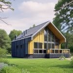 Проект дома «Щ-94» из СИП-панелей, 94 м² — дом с мансардой, серо-жёлтым фасадом и панорамными окнами | HotWell.KZ