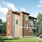 Проект дома «Б-150» из СИП-панелей, 150 м² — трёхэтажный дом с коричневым сайдингом и штукатуркой, балкон | HotWell.KZ