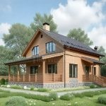 Проект дома «Г-174» из СИП-панелей, 174 м² — двухэтажный дом с деревянным фасадом, террасой и каменным цоколем | HotWell.KZ