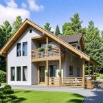 Проект дома «Г-181» из СИП-панелей, 181 м² — дом с мансардой, белой штукатуркой, деревянной отделкой, балконом и крытой террасой | HotWell.KZ
