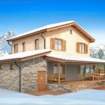Проект дома «Д-161ББ» из СИП-панелей, 161 м² — двухэтажный дом в стиле шале с отделкой камнем и просторной террасой | HotWell.KZ