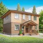 Проект дома «Д-167» из СИП-панелей, 167 м² — двухэтажный дом с фасадом из дерева и кирпича, крыльцом с навесом | HotWell.KZ
