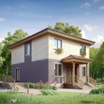 Проект дома «Д-168» из СИП-панелей, 168 м² — двухэтажный дом со светлой штукатуркой и тёмным кирпичом, крыльцо с террасой | HotWell.KZ