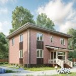 Проект дома «Д-180» из СИП-панелей, 180 м² — двухэтажный дом из розового кирпича с крыльцом | HotWell.KZ