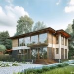 Проект дома «В-300» из СИП-панелей, 300 м² — двухэтажный дом с деревянной обшивкой, панорамными окнами и балконом | HotWell.KZ