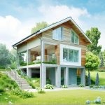 Проект дома «Г-158» из СИП-панелей, 158 м² — современный дом, дерево и бетон, панорамные окна, терраса со стеклянным ограждением | HotWell.KZ