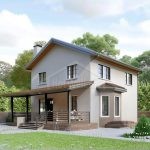 Проект дома «Г-175ББ» из СИП-панелей, 175 м² — двухэтажный дом с серой штукатуркой и крытой террасой | HotWell.KZ