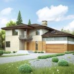 Проект дома «Г-357» из СИП-панелей, 357 м² — двухэтажный дом со штукатуркой, деревянными вставками и гаражом | HotWell.KZ