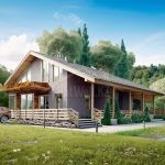 Проект дома «Г-250» из СИП-панелей, 250 м² — дом с мансардой, тёмной кирпичной отделкой, панорамными окнами и террасой | HotWell.KZ