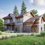 Проект дома «Д-403» из СИП-панелей, 403 м² — двухэтажный дом с мансардой, кирпичная облицовка, коричневая двускатная крыша | HotWell.KZ