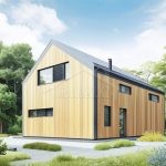 Проект дома «Ш-187» из СИП-панелей, 187 м² — одноэтажный дом в стиле барнхаус с деревянной обшивкой и двускатной крышей | HotWell.KZ