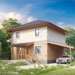 Проект дома «В-131Б» из СИП-панелей, 131 м² — двухэтажный дом с вальмовой крышей и навесом для авто | HotWell.KZ