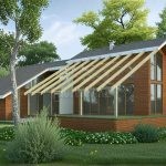 Проект дома «П-492» из СИП-панелей, 492 м² — одноэтажный дом с деревянной обшивкой, панорамные окна и терраса | HotWell.KZ