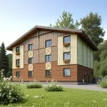 Проект дома «П-483» из СИП-панелей, 483 м² — двухэтажный дом с деревянной обшивкой и двускатной крышей | HotWell.KZ