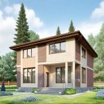 Проект дома «П-183» из СИП-панелей, 183 м² — двухэтажный дом с фасадом из кирпича и штукатурки, крыльцо | HotWell.KZ