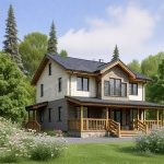 Проект дома «П-180» из СИП-панелей, 180 м² — двухэтажный дом с отделкой камнем и штукатуркой, деревянной террасой | HotWell.KZ
