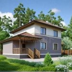 Проект дома «П-167» из СИП-панелей, 167 м² — двухэтажный дом с бежево-серой штукатуркой, коричневая крыша, крыльцо с террасой | HotWell.KZ