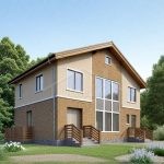 Проект дома «П-183ВВ» из СИП-панелей, 183 м² — дом с мансардой из светлого кирпича с панорамными окнами и террасой | HotWell.KZ