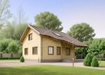 Проект дома «П-183ББ» из СИП-панелей, 183 м² — дом с мансардой, жёлтый фасад и двускатная коричневая крыша с навесом | HotWell.KZ