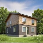 Проект дома «П-176» из СИП-панелей, 176 м² — двухэтажный дом с комбинированным фасадом из темного кирпича и дерева | HotWell.KZ