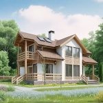 Проект дома «П-174» из СИП-панелей, 174 м² — дом с мансардой, белой штукатуркой и деревянным балконом | HotWell.KZ