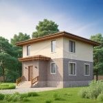 Проект дома «П-151» из СИП-панелей, 151 м² — двухэтажный дом со штукатуркой и каменным цоколем, крыльцо | HotWell.KZ
