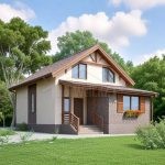 Проект дома «П-173» из СИП-панелей, 173 м² — дом с мансардой, штукатуркой, кирпичом и деревянным крыльцом | HotWell.KZ