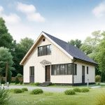 Проект дома «П-162ББ» из СИП-панелей, 162 м² — дом с мансардой со светлым деревянным сайдингом и двускатной крышей | HotWell.KZ