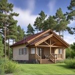Проект дома «П-134» из СИП-панелей, 134 м² — одноэтажный дом, штукатурка и кирпич, большая крытая деревянная терраса | HotWell.KZ