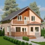 Проект дома «М-151ВВ» из СИП-панелей, 151 м² — дом с мансардой с персиковой штукатуркой, балконом и террасой | HotWell.KZ