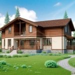 Проект дома «Л-326» из СИП-панелей, 326 м² — двухэтажный дом с деревянным и штукатурным фасадом, каменный цоколь, балкон и терраса | HotWell.KZ
