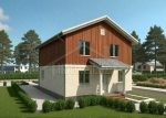 Проект дома «П-128» из СИП-панелей, 128 м² — двухэтажный дом с фасадом из дерева и светлого кирпича, крыльцо | HotWell.KZ