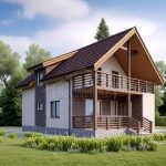 Проект дома «О-128» из СИП-панелей, 128 м² — дом с мансардой из штукатурки и камня с балконом | HotWell.KZ
