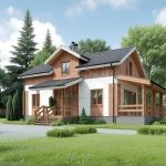 Проект дома «О-150» из СИП-панелей, 150 м² — дом с мансардой, белая штукатурка и дерево, крытая терраса | HotWell.KZ