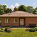 Проект дома «Т-120» из СИП-панелей, 120 м² — одноэтажный дом из красного кирпича с крыльцом | HotWell.KZ