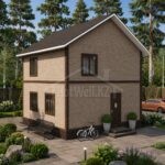 Проект дома «А-99» из СИП-панелей, 99 м² — двухэтажный дом из светлого кирпича с крыльцом | HotWell.KZ